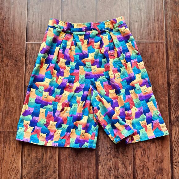 Handmade Rainbow Cat Print Womens Jorts Colorful Festival Pride Waist 29” Size 6 - Picture 12 of 16